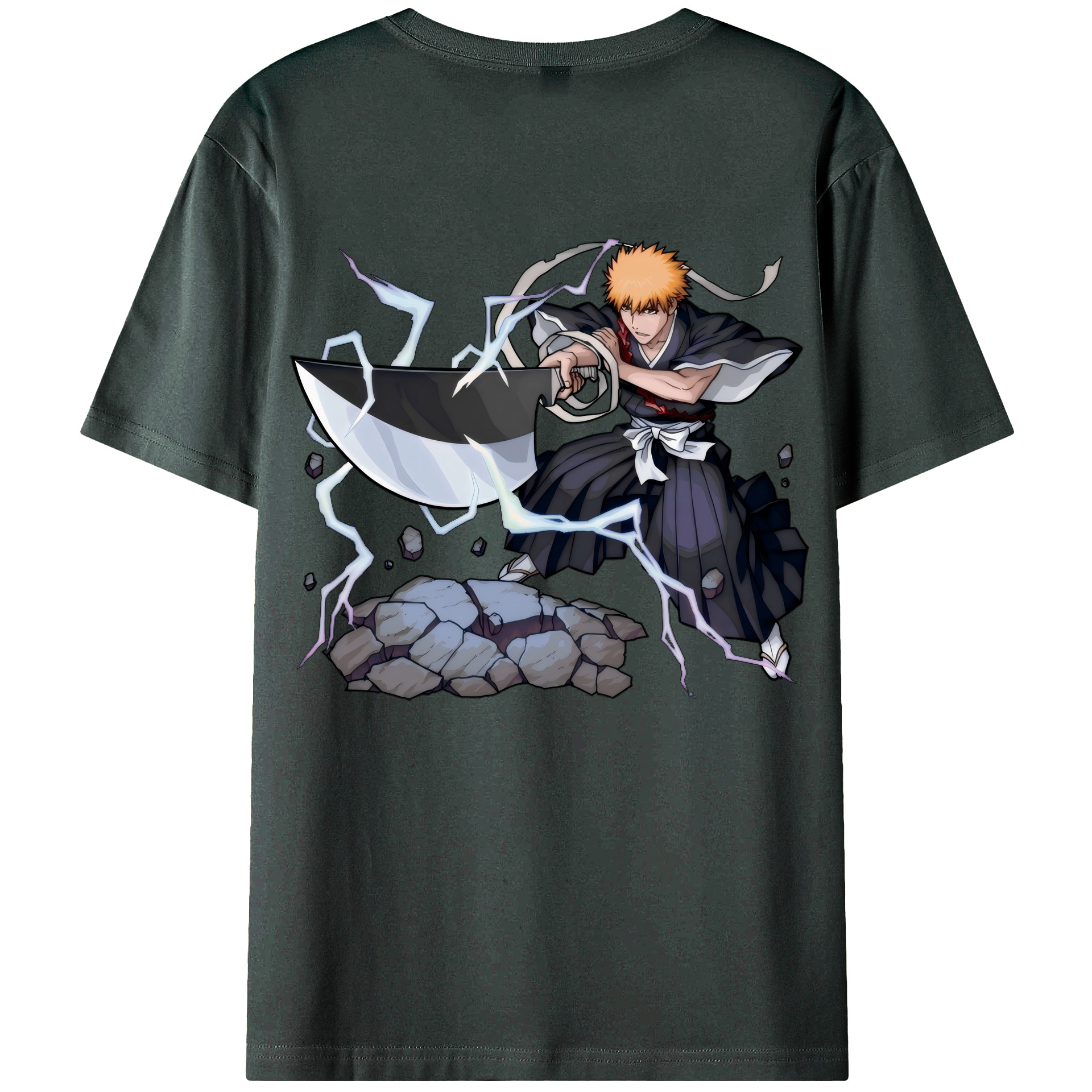 （画像用） ブリーチ 黒崎一護（くろさき いちご）BLEACH Kurosaki Ichigo 綿100％ メンズ半袖Tシャツ（バックプリント） 通気性